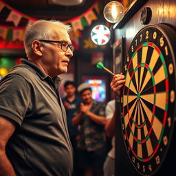 A blind man expertly throwing darts at a dartboard, showcasing his incredible skills