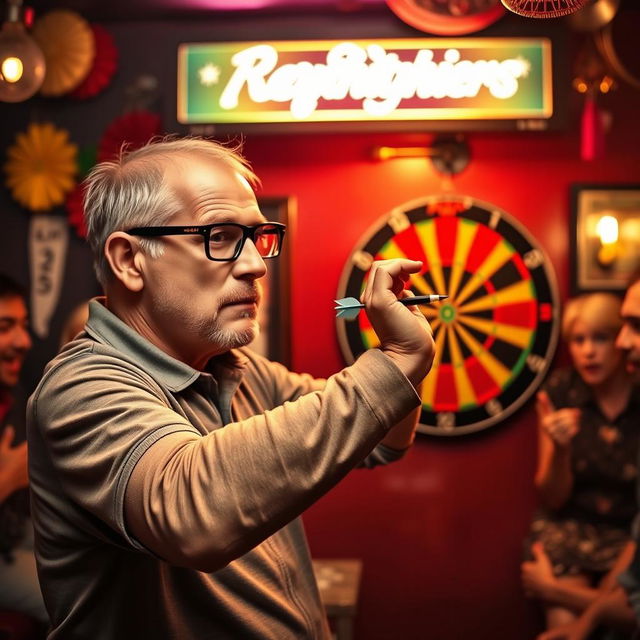 A blind man expertly throwing darts at a dartboard, showcasing his incredible skills