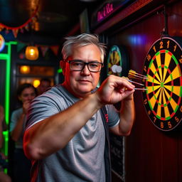 A blind man expertly throwing darts at a dartboard, showcasing his incredible skills