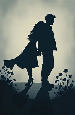 A striking and emotional poster featuring the shadows of a man and woman, artistically intertwined on a textured backdrop that evokes a sense of melancholy