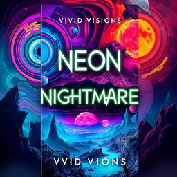 A book cover design for 'Neon Nightmares' by Vivid Visions