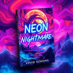 A book cover design for 'Neon Nightmares' by Vivid Visions