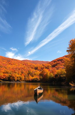 A stunning landscape showcasing a vast, colorful autumn forest filled with vibrant orange, red, and yellow leaves