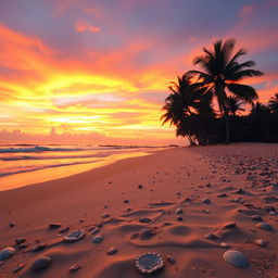 A captivating sunset scene showcasing a glorious blend of orange, pink, and purple hues softly merging in the sky over a serene beach