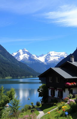 A breathtaking view of the Swiss Alps, showcasing majestic snow-capped mountains under a clear blue sky