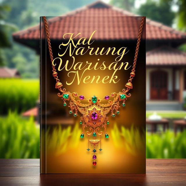 An enchanting book cover design for a story titled 'Kalung Warisan Nenek'