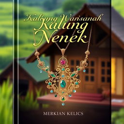 An enchanting book cover design for a story titled 'Kalung Warisan Nenek'