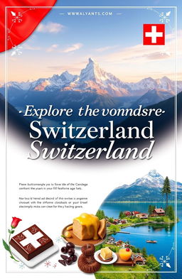 An elegant travel agency cover page promoting Switzerland as a destination