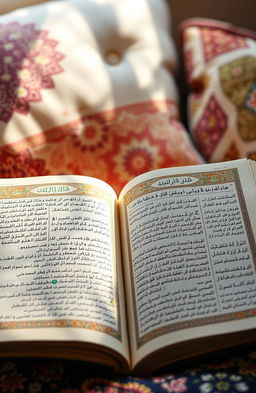 An artistic representation of an open book titled 'مقتطفات من وحينا' (Selections from our Revelation) showing various texts and excerpts in a vibrant, colorful layout