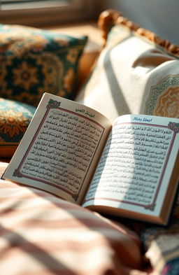 An artistic representation of an open book titled 'مقتطفات من وحينا' (Selections from our Revelation) showing various texts and excerpts in a vibrant, colorful layout