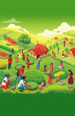An inspiring depiction of cooperative development and progress, showcasing individuals from diverse backgrounds coming together to create a thriving community