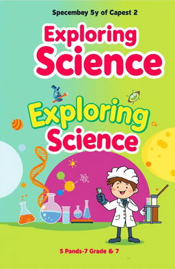 An engaging and colorful cover design for a science textbook targeted at primary school students in grades 5, 6, and 7