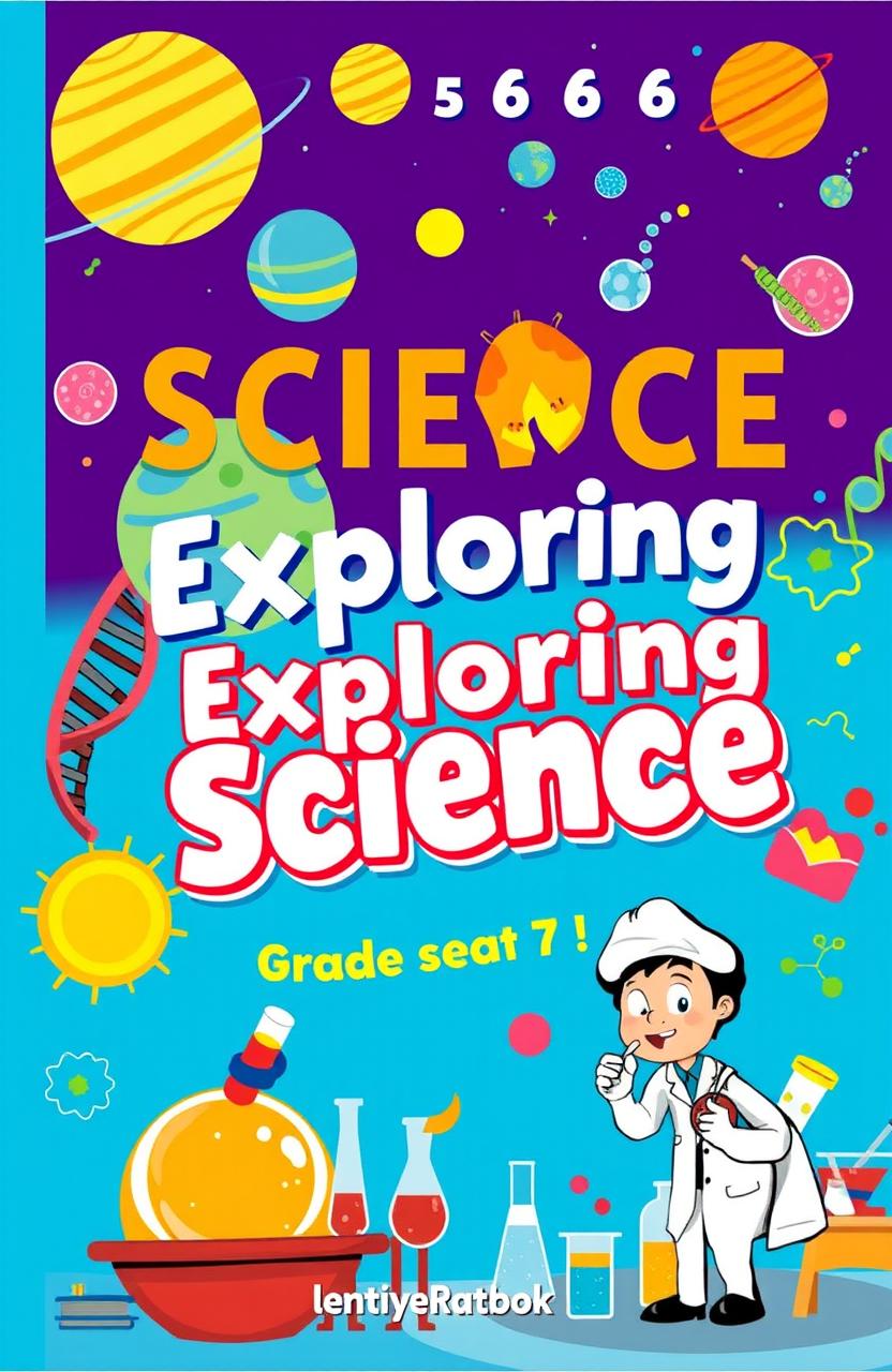 An engaging and colorful cover design for a science textbook targeted at primary school students in grades 5, 6, and 7