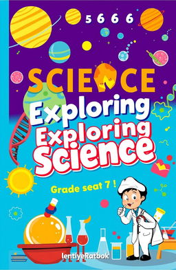 An engaging and colorful cover design for a science textbook targeted at primary school students in grades 5, 6, and 7