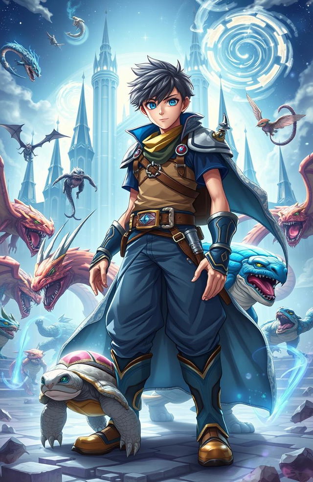 In the vibrant world of Blue Star, a magical realm where technology and sorcery coexist, a young monster tamer named Kael stands tall, showcasing his determination and passion