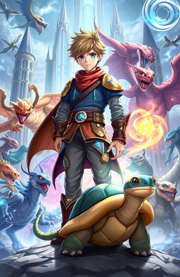 In the vibrant world of Blue Star, a magical realm where technology and sorcery coexist, a young monster tamer named Kael stands tall, showcasing his determination and passion