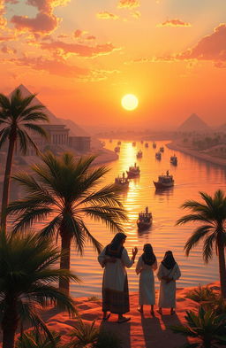 An artistic interpretation of a journey along the Nile River, symbolizing the exploration of Ancient Egyptian religion