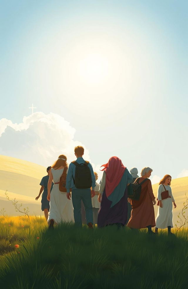 A serene and uplifting scene depicting a diverse group of people journeying together, representing unity and hope, embodying the principles of transformative formation