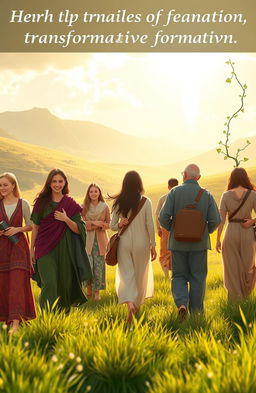 A serene and uplifting scene depicting a diverse group of people journeying together, representing unity and hope, embodying the principles of transformative formation