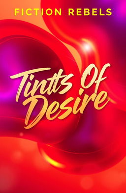 A vibrant and abstract album cover showcasing 'Tints Of Desire' by Fiction Rebels, featuring a bold color palette with shades of red, purple, and gold to represent passion and excitement