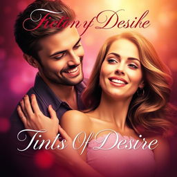A romantic and passionate album cover for 'Tints Of Desire' by Fiction Rebels, showcasing a loving couple in an intimate embrace, reflecting deep affection and connection