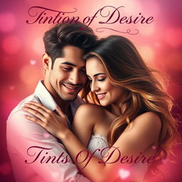 A romantic and passionate album cover for 'Tints Of Desire' by Fiction Rebels, showcasing a loving couple in an intimate embrace, reflecting deep affection and connection