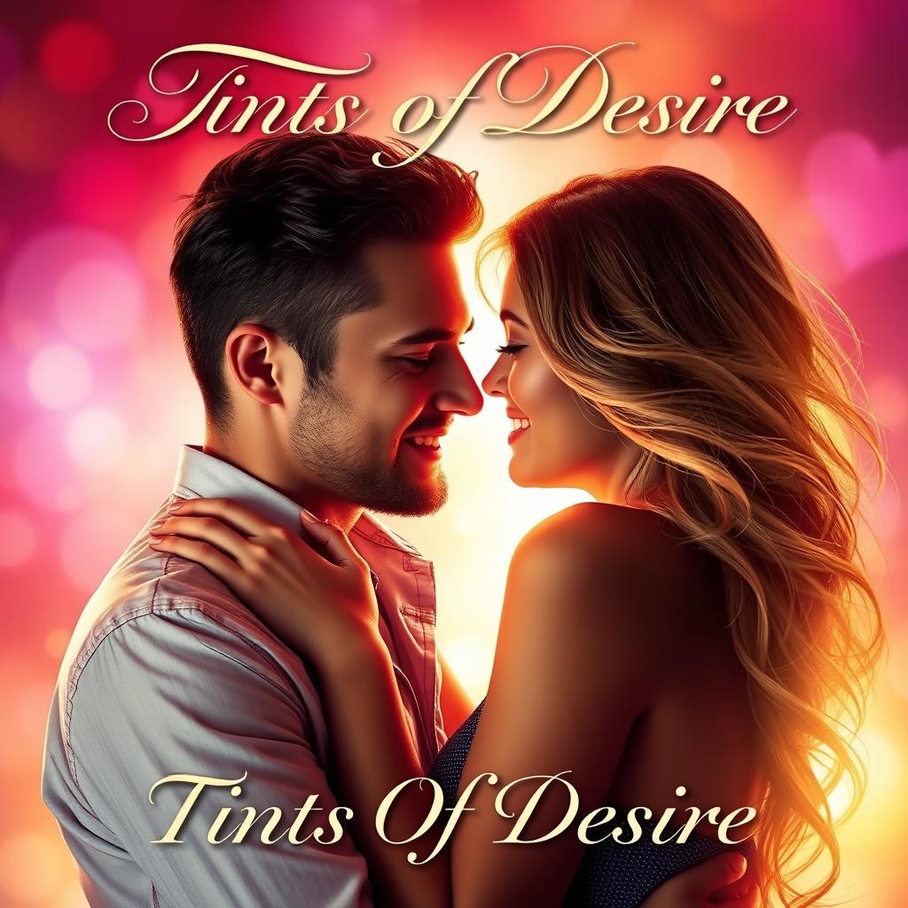 A romantic and passionate album cover for 'Tints Of Desire' by Fiction Rebels, showcasing a loving couple in an intimate embrace, reflecting deep affection and connection