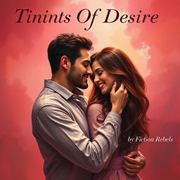 A heartfelt album cover for 'Tints Of Desire' featuring a loving couple in an affectionate pose, exuding warmth and passion
