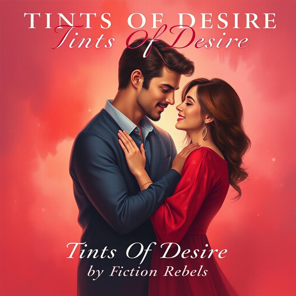 A heartfelt album cover for 'Tints Of Desire' featuring a loving couple in an affectionate pose, exuding warmth and passion