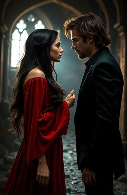 A dramatic, emotional scene depicting a couple in a love-hate relationship