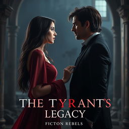 A dramatic, emotional scene depicting a couple in a love-hate relationship inspired by 'The Tyrant's Legacy' by Fiction Rebels