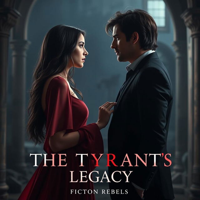 A dramatic, emotional scene depicting a couple in a love-hate relationship inspired by 'The Tyrant's Legacy' by Fiction Rebels