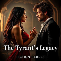 A dramatic, emotional scene depicting a couple in a love-hate relationship inspired by 'The Tyrant's Legacy' by Fiction Rebels