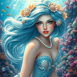 A mesmerizing depiction of Marina Tide, an enchanting siren of the sea