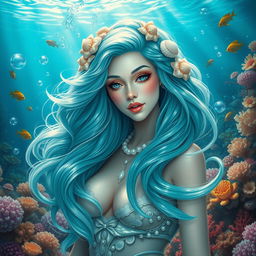 A mesmerizing depiction of Marina Tide, an enchanting siren of the sea