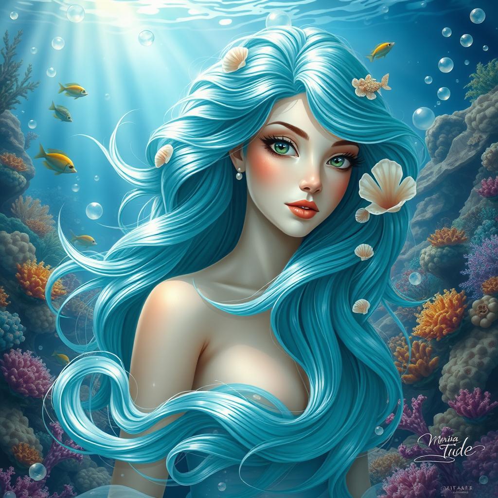 A mesmerizing depiction of Marina Tide, an enchanting siren of the sea