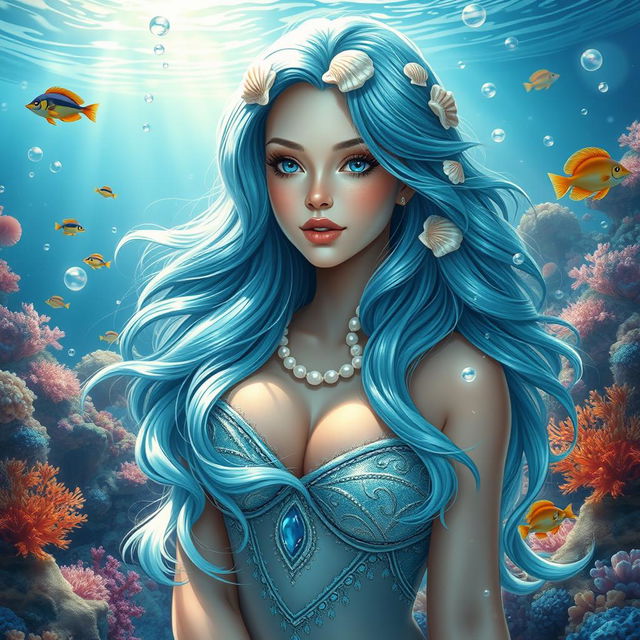 A mesmerizing depiction of Marina Tide, an enchanting siren of the sea