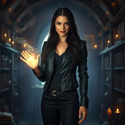 A striking scene featuring the daughter of Crowley from Supernatural, portrayed as a powerful and enigmatic figure