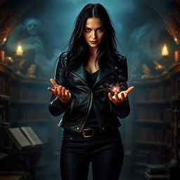 A striking scene featuring the daughter of Crowley from Supernatural, portrayed as a powerful and enigmatic figure