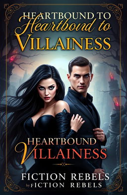 A captivating digital book cover for 'Heartbound to Villainess' by Fiction Rebels, featuring a powerful female villain with a dark allure