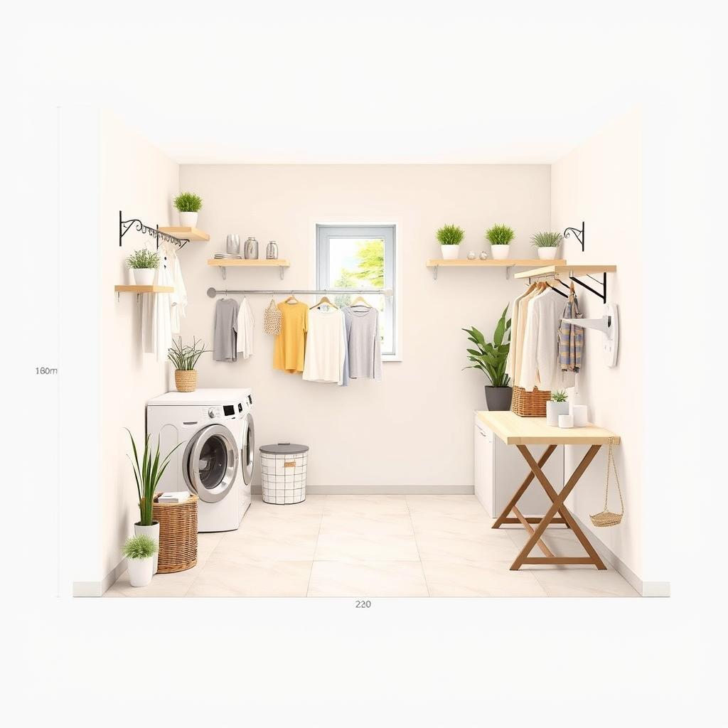 A detailed design layout of a laundry patio measuring 180 centimeters in length and 220 centimeters in width