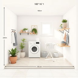 A detailed design layout of a laundry patio measuring 180 centimeters in length and 220 centimeters in width