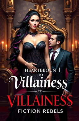 A powerful and captivating portrait of a sophisticated villainess, exuding charisma and strength, standing confidently in an opulent throne room adorned with elegant decor