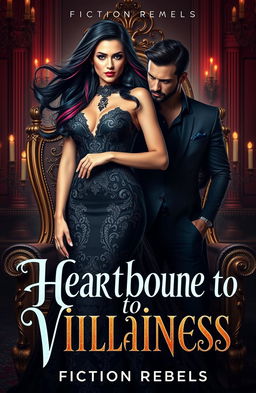 A powerful and captivating portrait of a sophisticated villainess, exuding charisma and strength, standing confidently in an opulent throne room adorned with elegant decor
