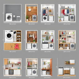 Ten distinct design layouts for a laundry patio, each measuring 180 centimeters in length and 220 centimeters in width