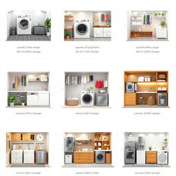 Ten distinct design layouts for a laundry patio, each measuring 180 centimeters in length and 220 centimeters in width