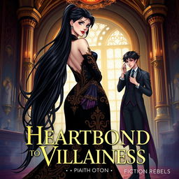 An enchanting illustration of a sophisticated villainess, exuding elegance and power, set against the backdrop of a lavish castle interior