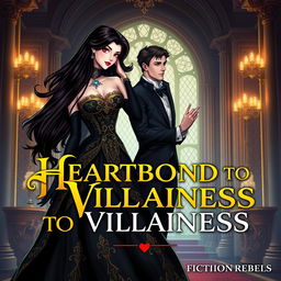 An enchanting illustration of a sophisticated villainess, exuding elegance and power, set against the backdrop of a lavish castle interior