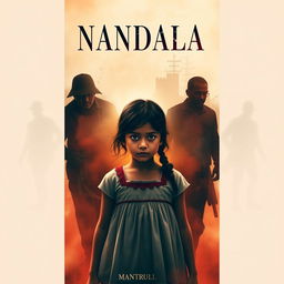 A striking novel cover for 'NANDALA', featuring a girl at the center who embodies a mix of love and affection amidst a backdrop of turmoil