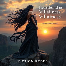 A mesmerizing natural scene depicting a formidable villainess standing gracefully on a rocky cliff, overlooking a serene landscape